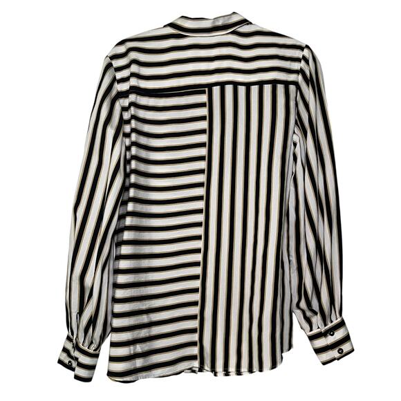 Anthropologie Maeve Silky Striped Long Sleeve Button Down Shirt Black White Sz M - Picture 4 of 8